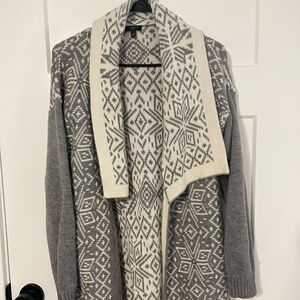 Talbots Womens Large Petite WOOL CASHMERE Blend Open Sweater Gray White Classic